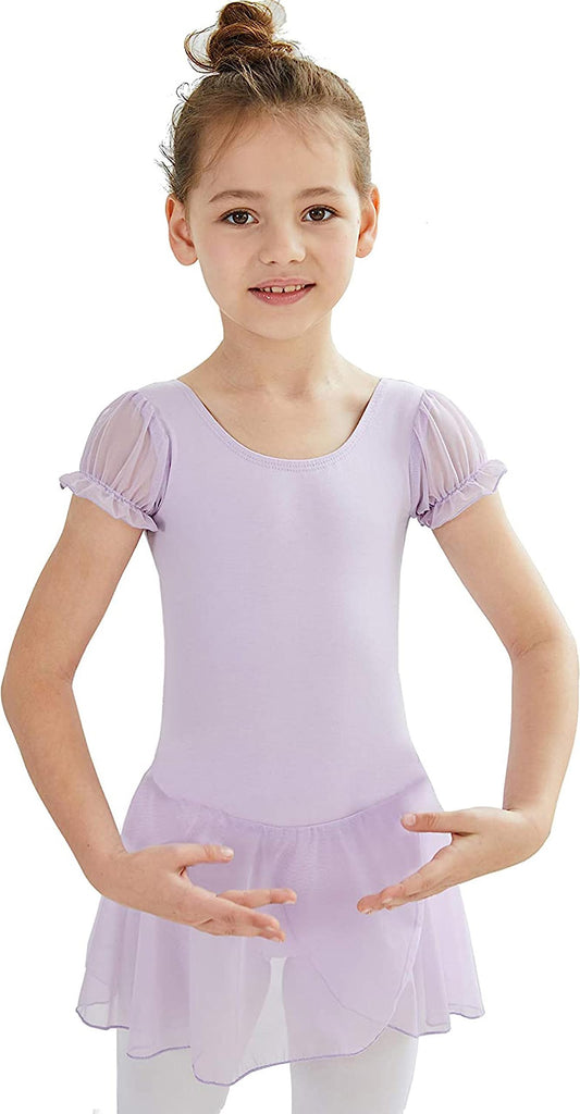 MdnMd Purple Dance Ballet Leotard with Skirt for Girls Kids Ballerina Outfit Costume (Purple, Age 6-8)