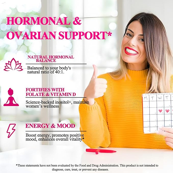 Myo-Inositol & D-Chiro Inositol Supplement for Women, Ideal 40:1 Ratio Inositol Multivitamin w. Folate Magnesium Vitamin D3, Inositol Complex for Mood Energy Fertility Hormone Balance Ovarian Support*