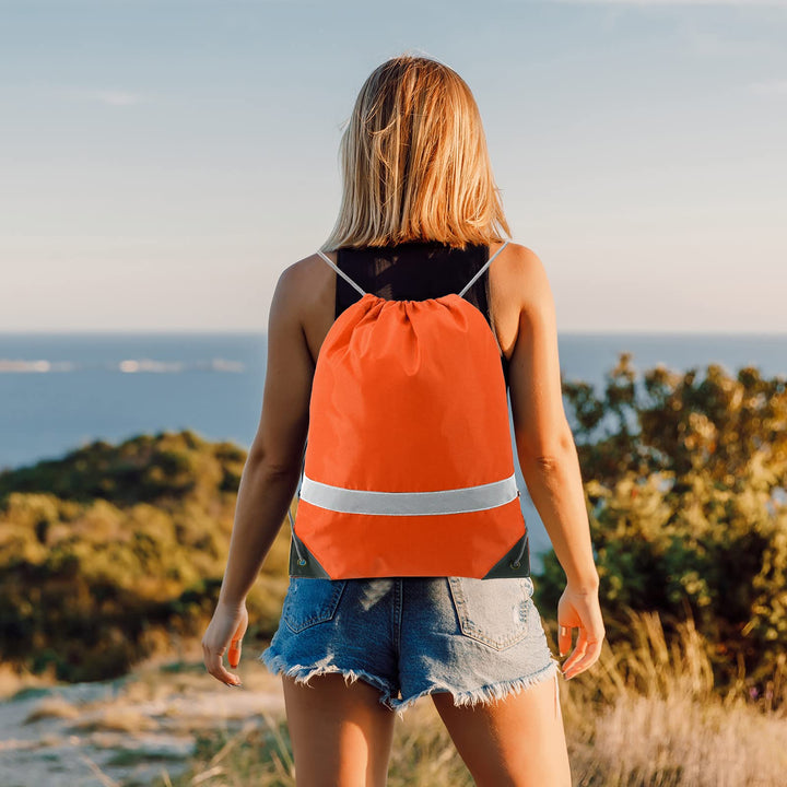 BeeGreen Orange Drawstring Backpack Bulk 20 Pieces Wholesale, String Backpack for Party Gym Sport Trip, Reflective Strips Cinch Sack with String, DIY Drawstring Bags for Women and Men