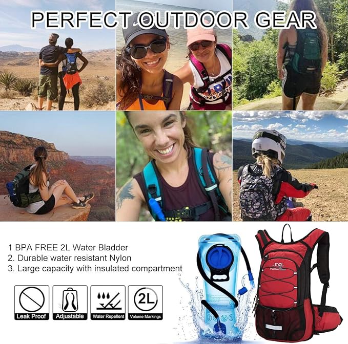 15L Insulated Hydration Backpack Pack with 2L Water Bladder Lightweight Hiking Backpack Bag for Women Men Daypack for Hiking Running Festival Camping Biking