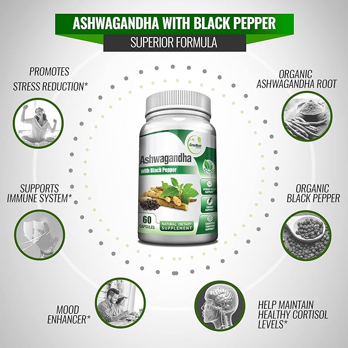 Pure Moringa Oleifera Leaf Extract Plus Ashwagandha with Black Pepper for Enhanced Absorption - Stress Relief, Mood Enhancer with Energy and Cognitive Function Support