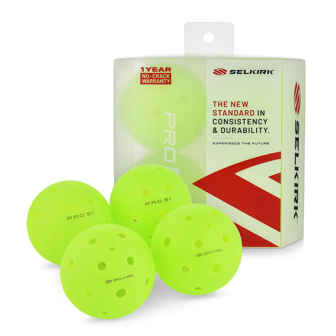 Selkirk Pro S1 Ball | Crack-Resistant | 38 Hole Outdoor Pickleball Balls | USAPA Approved Pickle Ball for Tournament Play | Advanced Aerodynamics | 4 Pack Pickleballs |