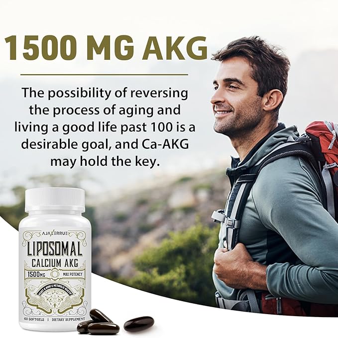 Liposomal Calcium AKG Supplement 1500 MG (Alpha-Ketoglutaric Acid), High Absorption, More Effective Than AAKG, Ca AKG for Longevity, Age Defense, Cellular Energy, Metabolic Function, 240 Softgels