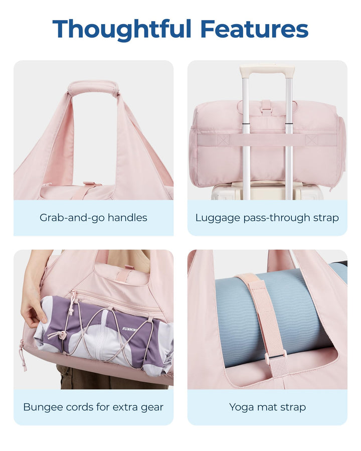 BAGSMART Gym Bag for Women, Lightweight Duffel Bag with Shoe Compartment, Weekender Bags with Wet Pocket, Workout Yoga Tote Bag for Women, Black