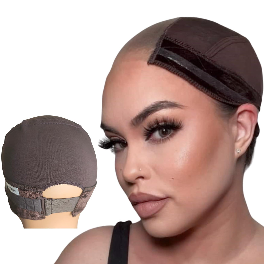 Wig Grip Cap | Adjustable with Wide Lace | Silicone Grip | Wig Comb Slats | Comfortably Keeping your wig in place (Brown, Large)