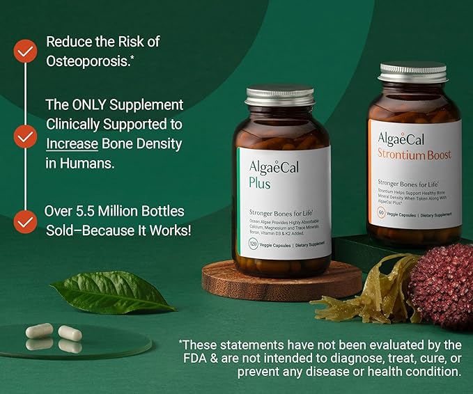 ALGAECAL - Bone Builder Pack for Bone Density, Clinically Supported Plant Based Calcium Supplements & Strontium, Vitamins K2, D3, Magnesium & 16 Minerals, 3-Month Supply, Made in USA