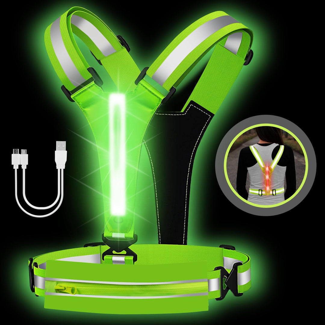 LOYAL SEA LED Reflective Light Up Safety Running Vest for Biking Walking at Night, High Visible Adjustable Running Light for Runners Rechargeable with Pouch, Reflective Running Belt Gear for Women