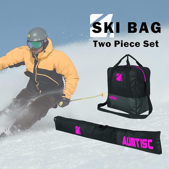 AUMTISC Ski Bag and Boot Bag Combo, Padded Ski Bags for Air Travel Flying, Adjustable Length for Skis Up to 200 cm and Boots Up to Size 13