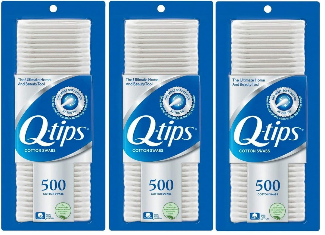 Q-tips Cotton Swabs, 500 Count (Pack of 3)
