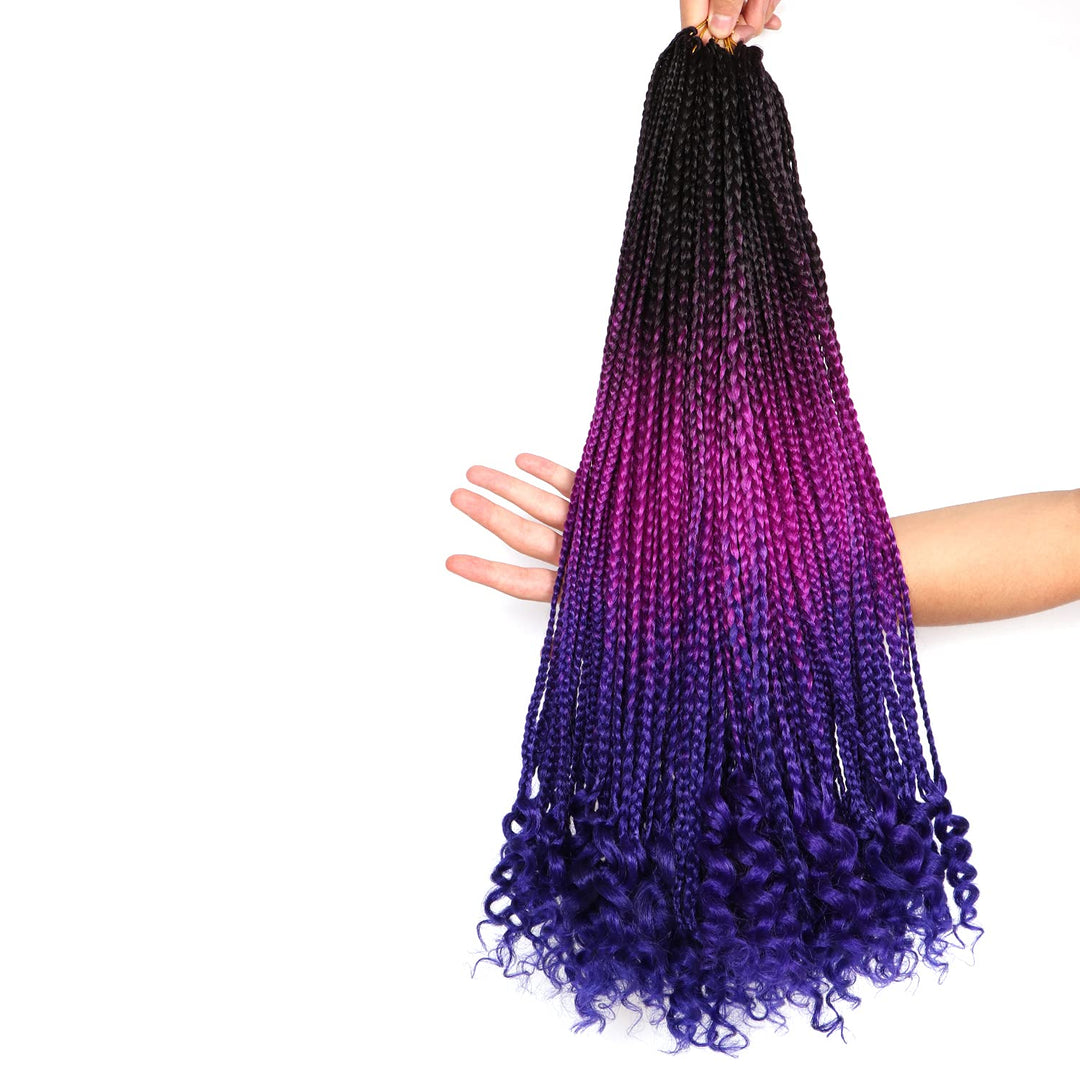 7 Packs 24 Inch Boho Goddess Box Braids Crochet Hair For Black Women (1B/Purple/Blue#, 24 Inch (Pack Of 7))