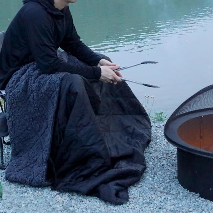 REDCAMP Large Camping Blanket with Sherpa Lining, Cold Weather Warm Outdoor Blanket Windproof for Camping Stadium, Machine Washable 59"x 71" Black