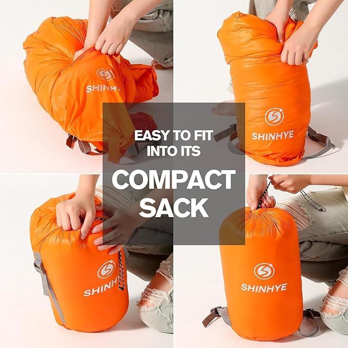ShinHye Ultralight Sleeping Bag for Adults - 500g Premium Duck Down Waterproof & Compressible, 3 Season Backpacking Camping 40-59℉, Compact Lightweight Sleeping Bag with Compression Sack