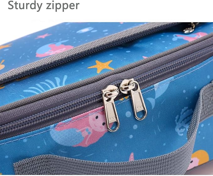 FlowFly Kids Lunch box Insulated Soft Bag Mini Cooler Back to School Thermal Meal Tote Kit for Girls, Boys, Mermaid