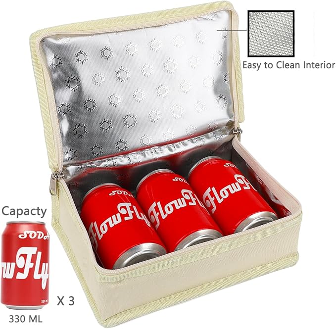 FlowFly Small Insulated Lunch box Portable Soft Bag Mini Cooler Thermal Meal Tote Kit with Handle for Work & School, Beige