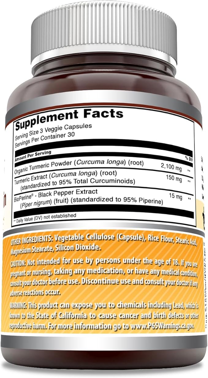 Amazing Formulas Turmeric Curcumin with Bioperine Supplement | 2250 Mg per Serving | Veggie Capsules | Non-GMO | Gluten-Free | Made in USA (1 Pack, 90 Count)