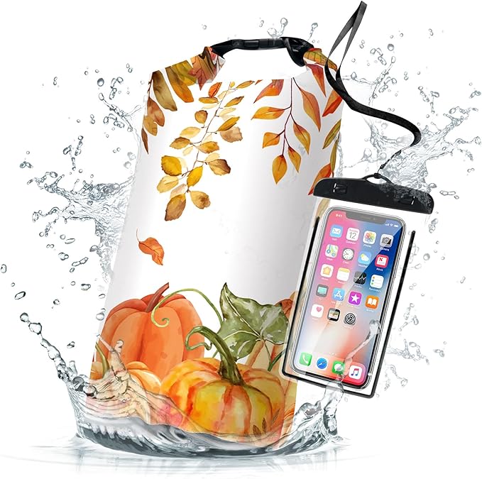 Waterproof Dry Bag,Roll Top Fall Thanksgiving Waterproof Backpack 5L/10L/20L Floating and Lightweight Bags for Kayaking, Boating, Fishing, Swimming and Camping with Waterproof Phone Case