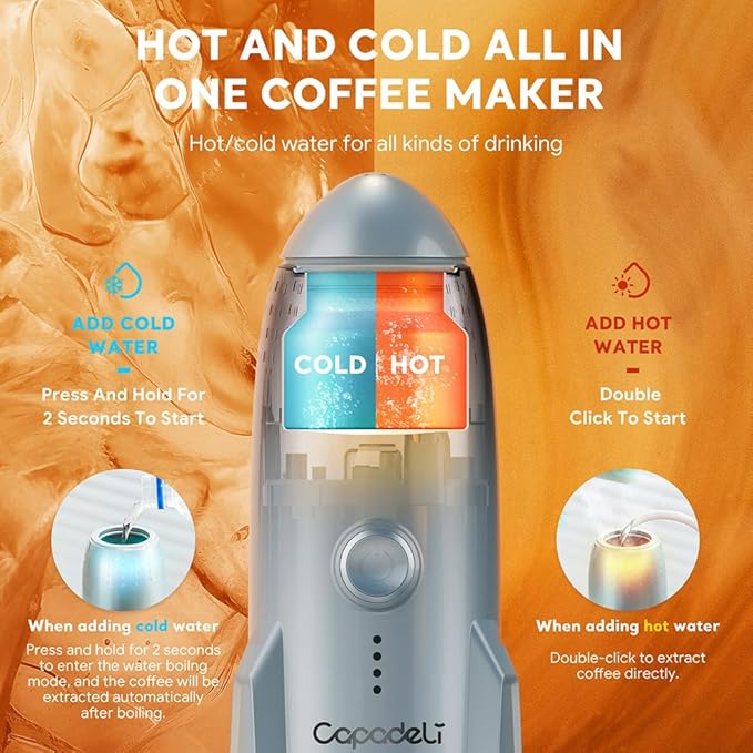 3 in 1 Portable Espresso Machine On the Go, Self-Heating Electric Espresso Maker, 19 Bar Mini Coffee Maker For Travel Camping & Hiking For Ground Coffee & NESPRESSO/DolceGusto Pod, Bright White