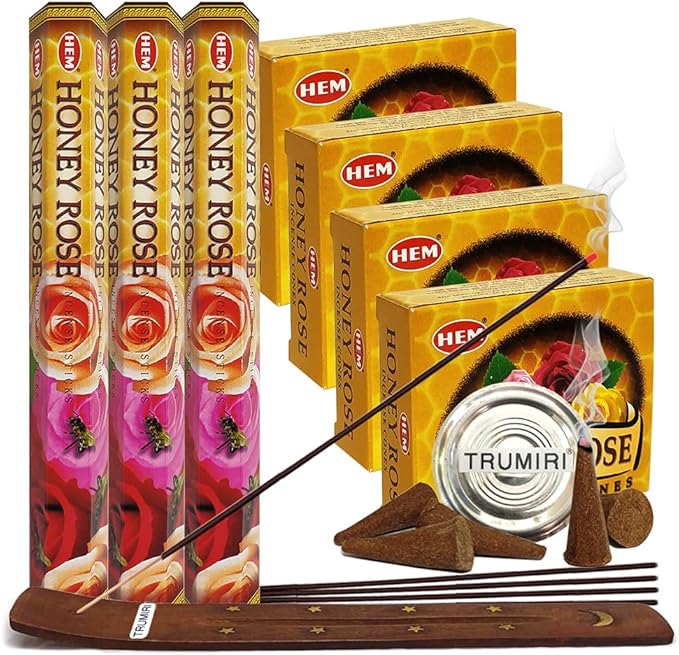 Honey Rose Incense sticks and cone incense holder variety pack bundle insence insense insienso