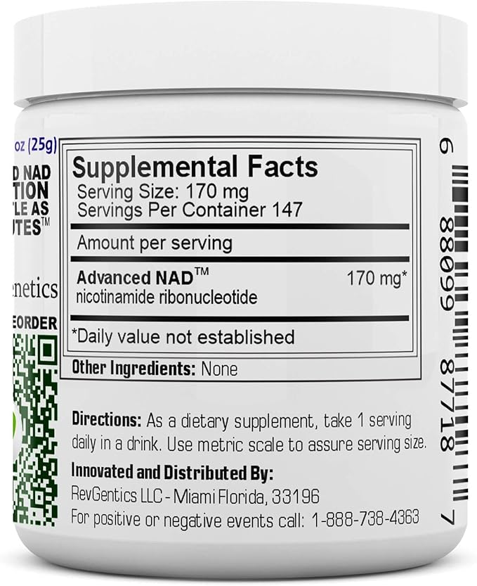 Advanced NAD Powder - Dietary Supplement, 147 Servings, Unisex, Vitamin B3 (NAD), 25 Grams
