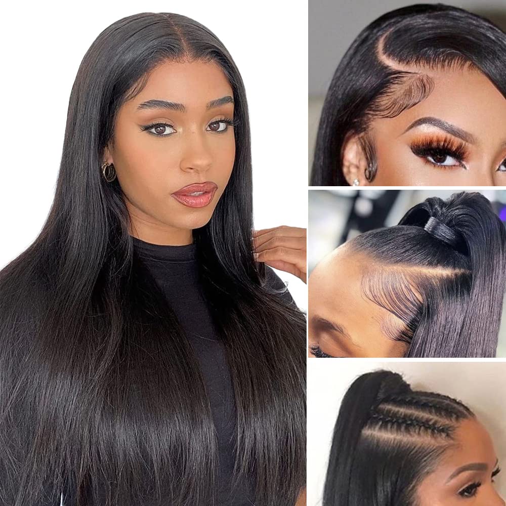 Azkiu 20Inch Straight Lace Front Wigs Human Hair 13X4 Hd Transparent Lace Front Wigs Brazilian Virgin Hair Lace Frontal Wig 150%