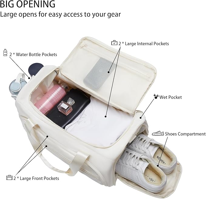 Gym Bag for Men Women, Small Fitness Workout Sports Bag with Wet Pocket & Shoes Compartment, Water Resistant Overnight Weekender Duffel Bag