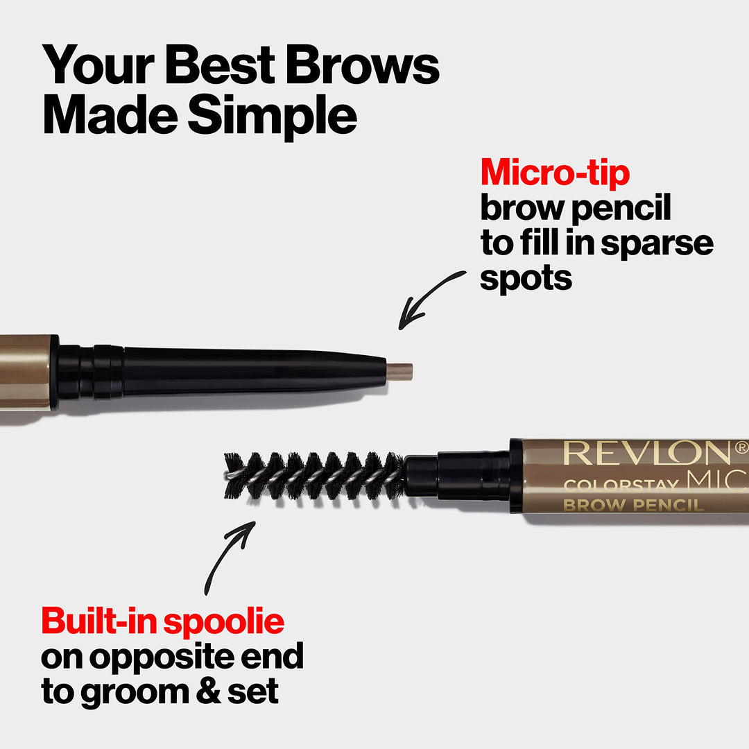 Revlon ColorStay Micro Eyebrow Pencil with Built In Spoolie Brush, Infused with Argan and Marula Oil, Waterproof, Smudgeproof, 454 Medium Brown, 0.003 oz