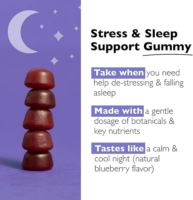 Bach RESCUE PLUS Sleep & Stress Support Gummies, Nighttime Dietary Supplement with 1mg Melatonin, Ashwagandha, Chamomile, Lavender & Vitamin B6, Natural Blueberry Flavor, Vegan & Gluten-Free, 60 Count