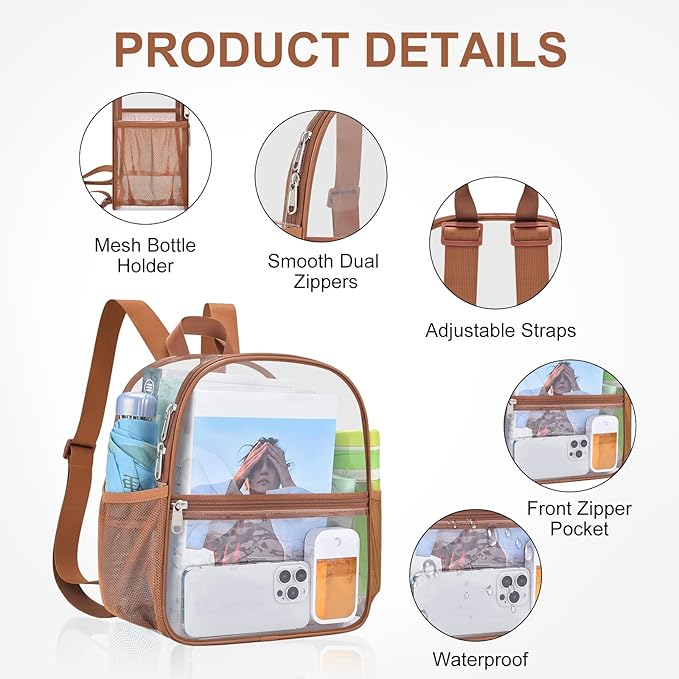 USPECLARE Clear Backpack Stadium Approved 12X11x6, Waterproof Clear Bag Stadium Backpack for Concert Work Sport Event