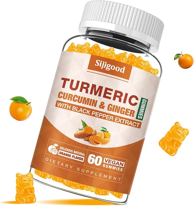 Turmeric Curcumin Gummies with Ginger and Black Pepper Herbal Supplement, Immune Support, Healthy Skin, and Joint Health, for Women, Men and Kids - 60 Orange Flavored Gummies