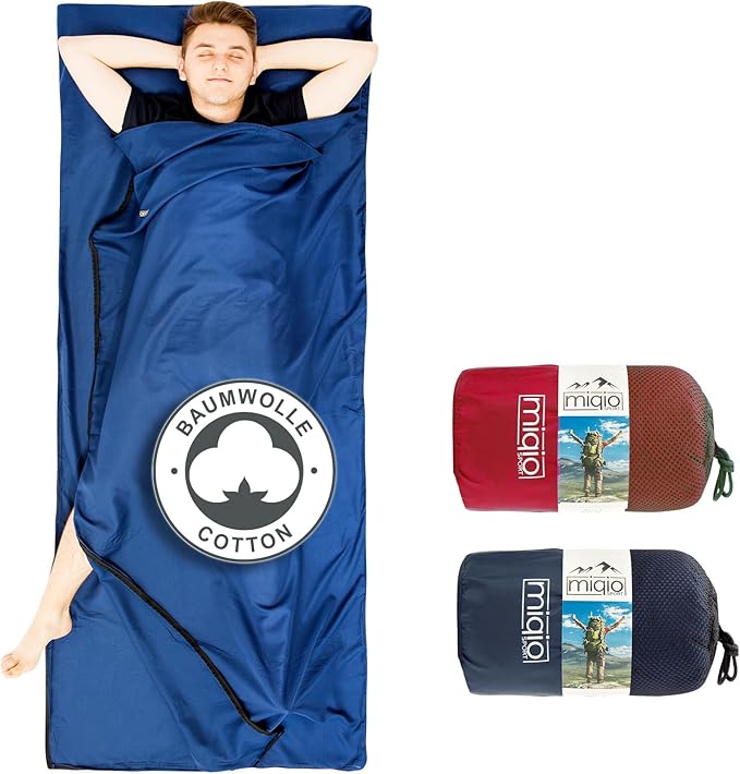 2-in-1 Sleeping Bag Liner and XL Sized Travel Sheet - All Around Zipper - 100% Cotton - Ultra Lightweight Sleep Liner for Hotel Hostel and Camping