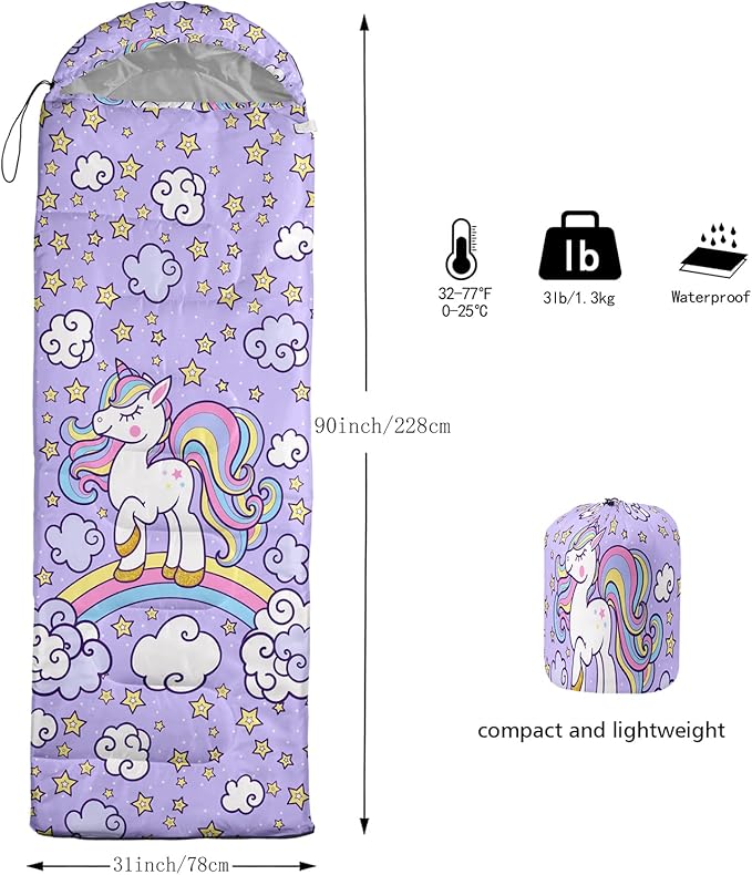 Axolotl Unicorn Sleeping Bag for Kids Boys Girls–Lightweight Warm Cold Weather Sleeping Bags,Waterproof Portable Sleeping Bag with Compression Sack for Camping Backpacking Outdoor Indoor