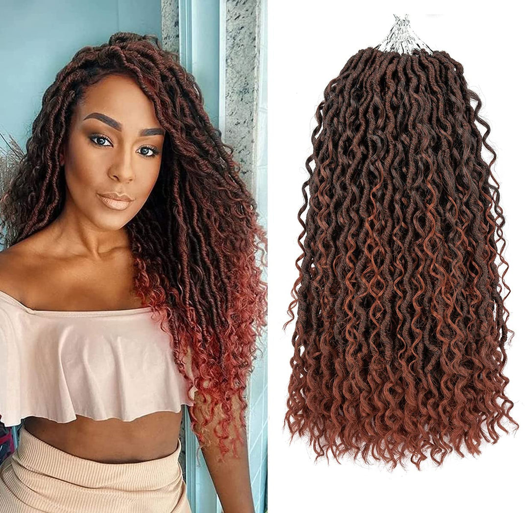 Aipin New Goddess Locs Crochet Hair 112 Strands 18 Inch River Locs Boho Hippie Locs Wavy Crochet With Curly Hair In Middle And E