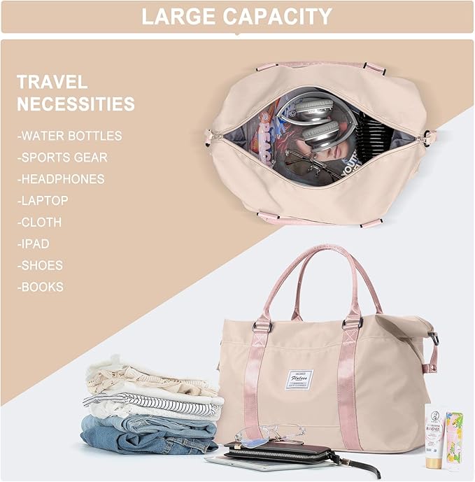 Travel Duffel Bag,Sports Tote Gym Bag,Shoulder Weekender Overnight Bag for Women