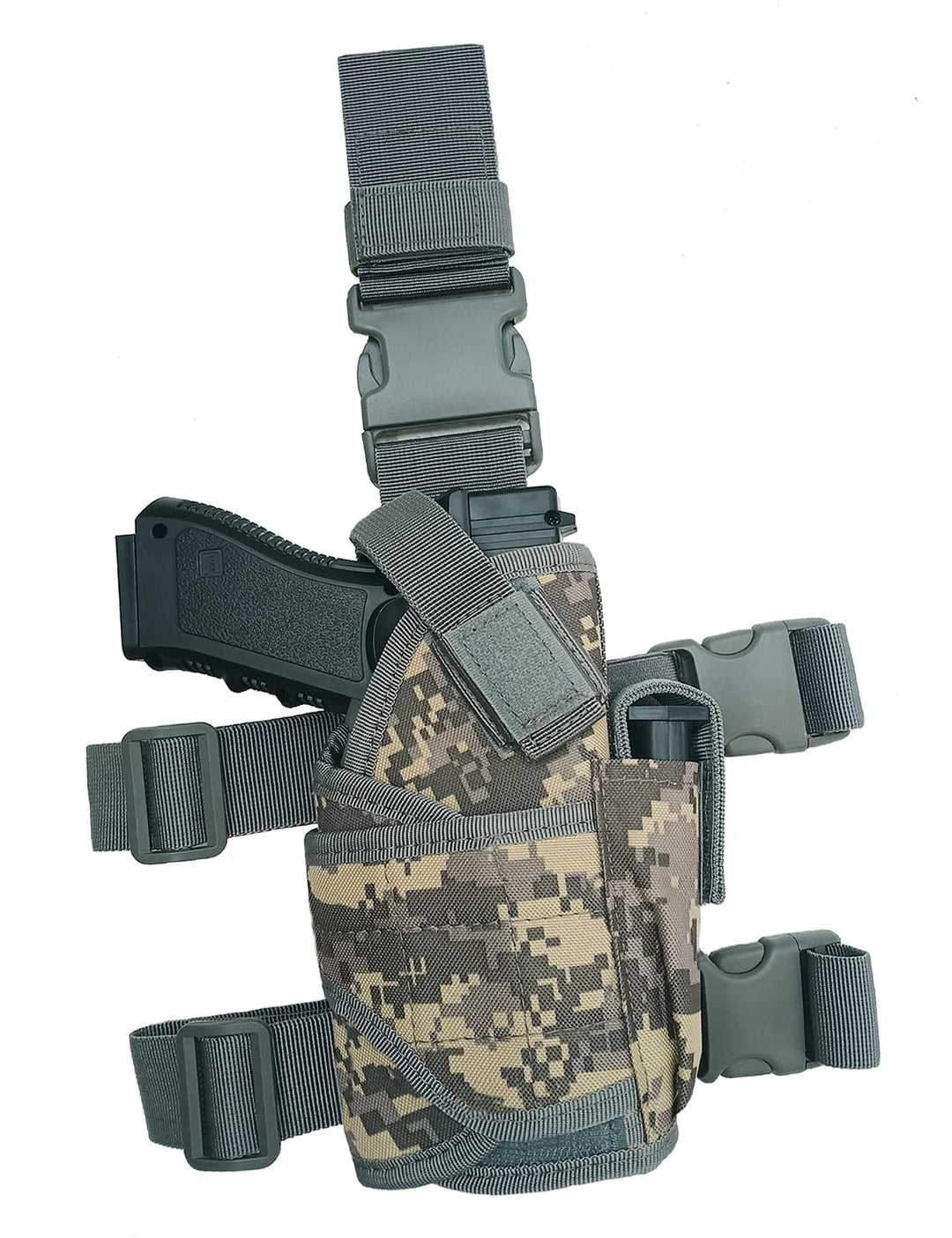 Molle Tactical Pistol Thigh Gun Holster, Drop Leg Holster, Right Hand Adjustable (E-ACU)