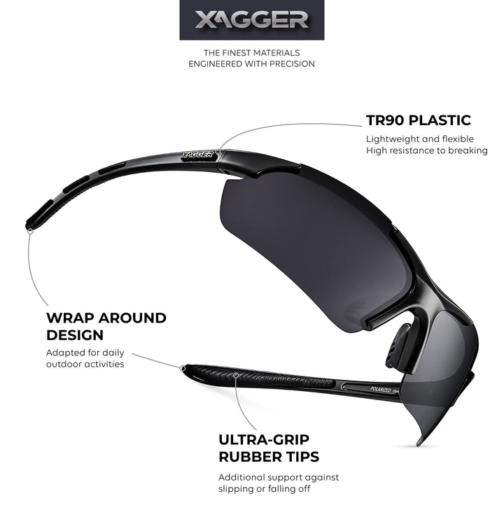 Xagger Polarized Wrap Around Sport Sunglasses for Men Women UV400 Baseball Softball Running Cycling Glasses