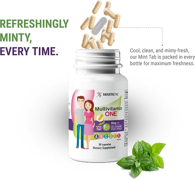 BariatricPal Multivitamin ONE 1 per Day! Bariatric Multivitamin Capsule with 45mg Iron (30 Count)