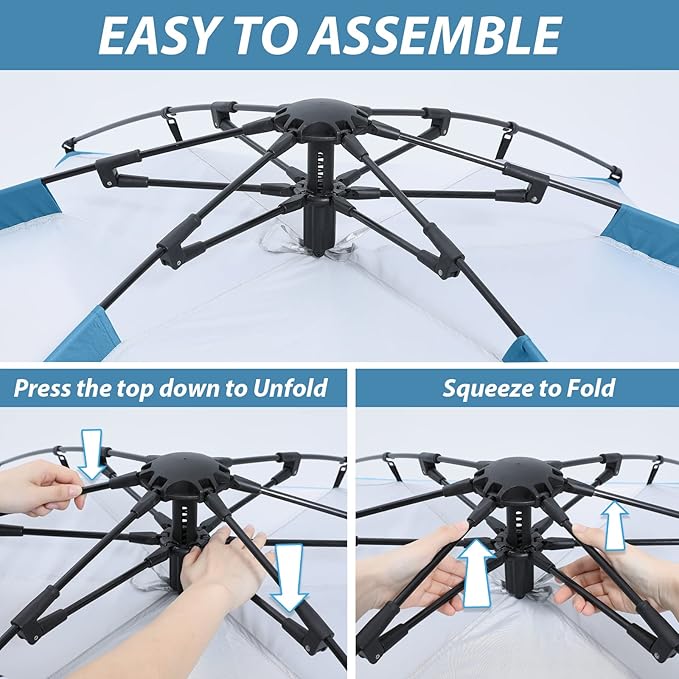 Beach Tent Instant Pop up Sun Shade Shelter for 4-6 Person with UV Protection，Extended Floor，3 Mesh Roll Up Windows with Carry Bag, Sandbags, Stakes(Turquoise)