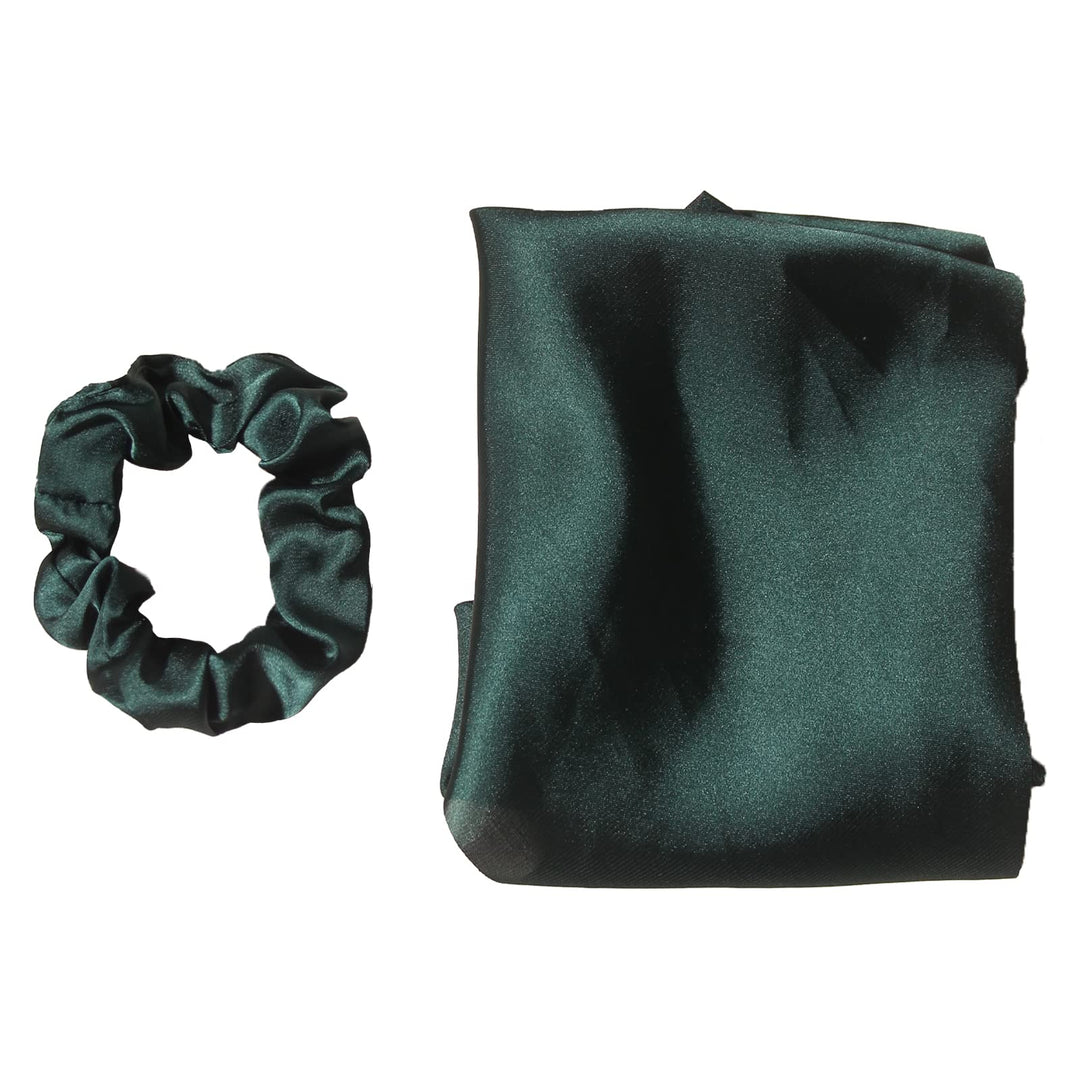 Pack of 2 Knotted Bow Hair Scrunchies Elastic Hair Scarf Black Hair Ties Bands Satin Hair Ribbon Scrunchy Red Ponytail Holder for Women and Girls (Dark green)