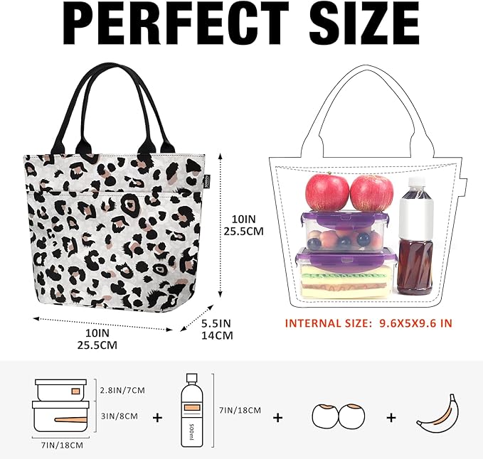 Aosbos Leopard Lunch Bag Women Lunch Bags for Adult Lunch Box for Women Leakproof Insulated Lunch Box Lunch Tote Bag Lunch Cooler Bags, Loncheras Para Mujer, Leopard Print