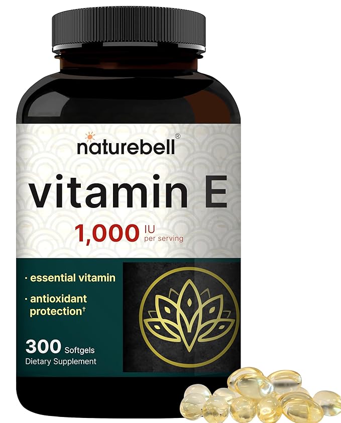 NatureBell Vitamin E Oil Softgels, 1,000 IU Per Serving, 300 Pills | Essential Antioxidant Supplements, Easily Absorbed Form – Supports Skin, Heart, & Immune Health – Non-GMO