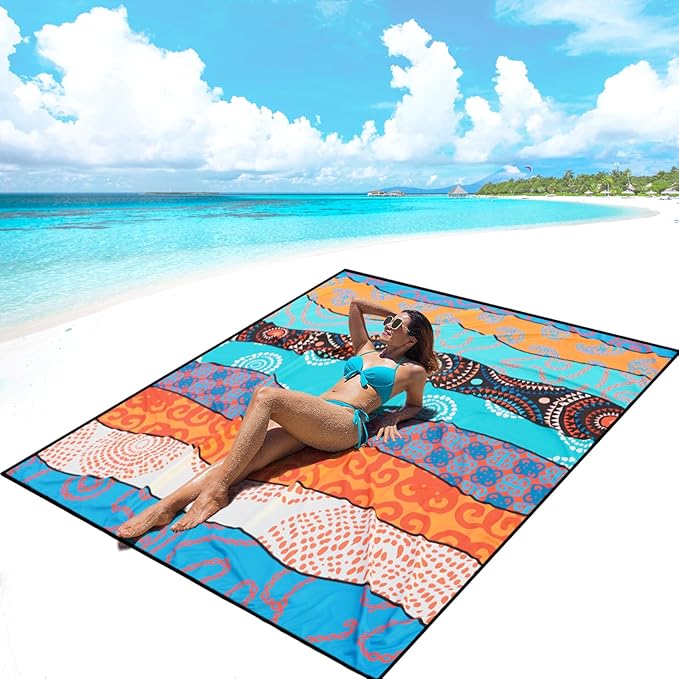 AISPARKY Beach Blanket Waterproof Sandproof, Oversized Large Beach Mat 79" X 83"/120"x108" for 1-8 Adults, Quick Drying&Compact&Lightweight, Picnic Mat Vacation Essentials for Beach Camping Travel