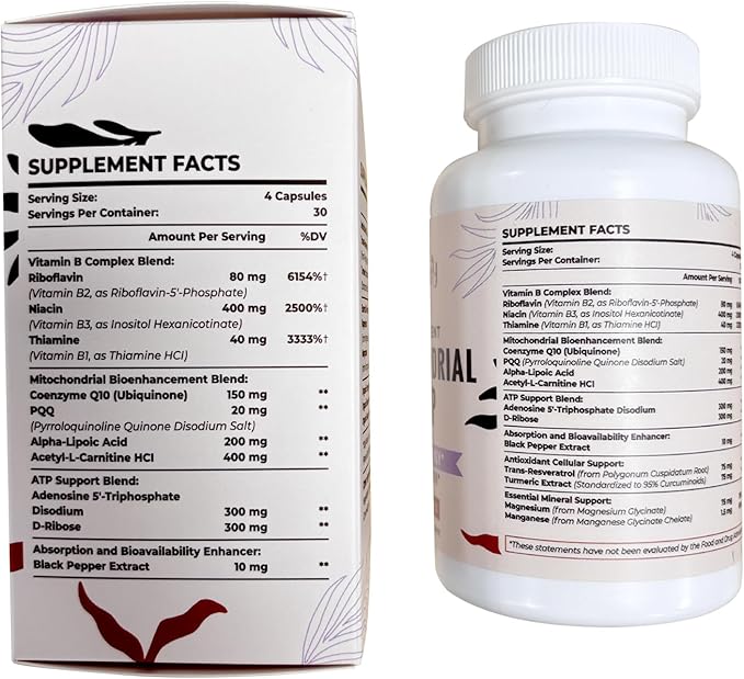 2326 MG Mitochondrial Supplements with ATP, Vitamins, CoQ10 & PQQ, More Effective Than Creatine HMB & Nitric Oxide, Energy, Endurance, Strength, Recovery & Muscle, Organic, 480 Capsules