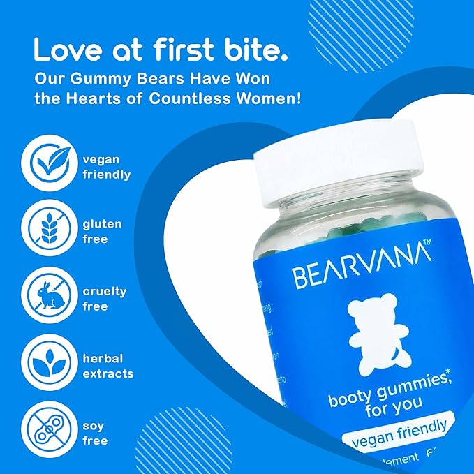 BEARVANA Peach Support Gummies for Women | Fitness Supplement | Boost Confidence | 9 Herbal Extracts Including Maca Root, Fenugreek and Ginger Root | Essential Vitamins | Berry Flavor | 60 Gummies