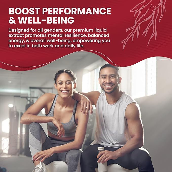 Red Korean Panax Ginseng & L-Tryptophan Liquid Extract Formula 4 fl oz - Ashwagandha, Ginkgo Biloba - Energy, Cognitive Performance & Focus - Immune System and Vitality Support Tincture