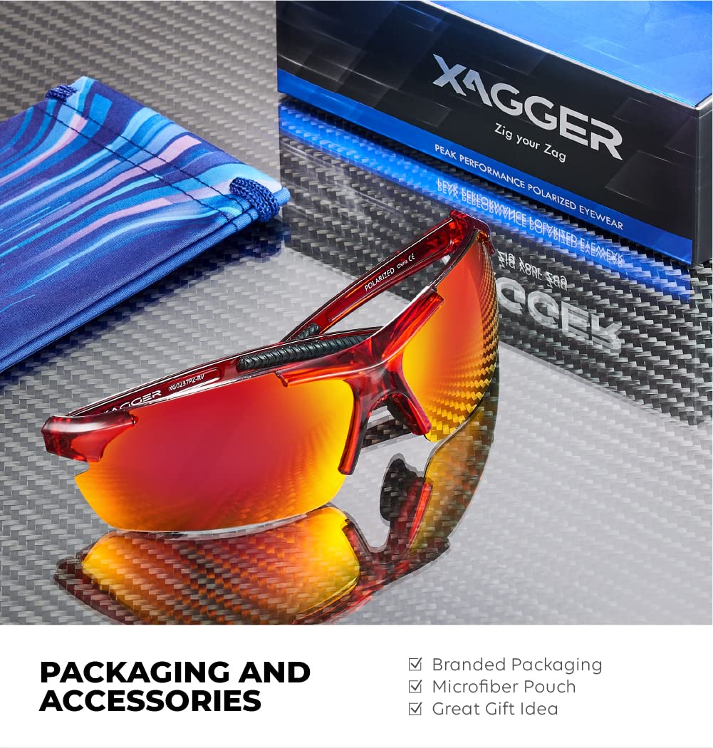 Xagger Polarized Wrap Around Sport Sunglasses for Men Women UV400 Baseball Softball Running Cycling Glasses