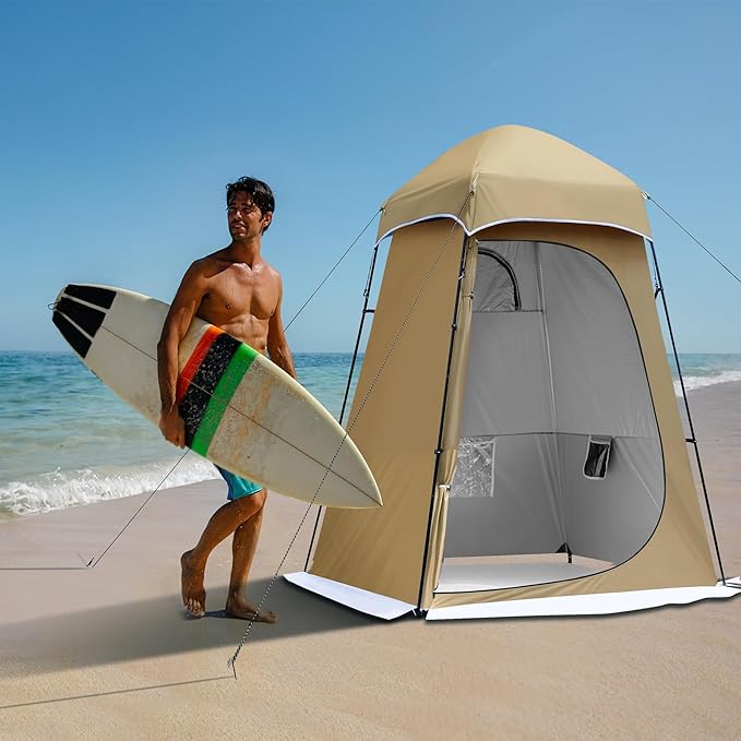 Camping Shower Tent, Oversize Pop Up Changing Tent, Portable Outdoor Bathroom Toilet Tent with Floor, Easy Set Up Privacy Shelter for Dressing, Hiking, Fishing, UPF50+