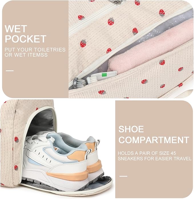 Duffle Bag for Gym Sports Women Girls Workout Travel Bag Weekender with Shoe Compartment and Wet Pocket