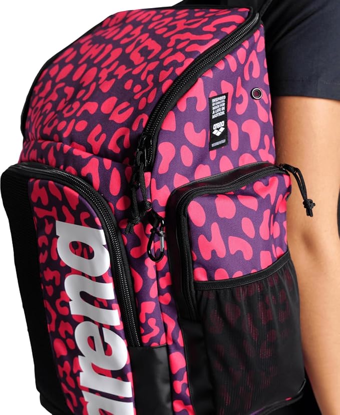 ARENA Spiky III Backpack 45 Swimming Athlete Sports Gym Rucksack Large Training Gear Equipment Swim Bag for Men and Women, 45 Liters, Violet/Geranium