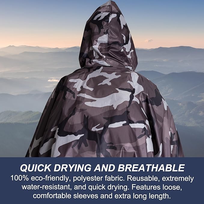 Heavy Duty Rain Poncho for Backpacking, Waterproof Lightweight for Adults, Military, Emergency, Camping, Men, Women