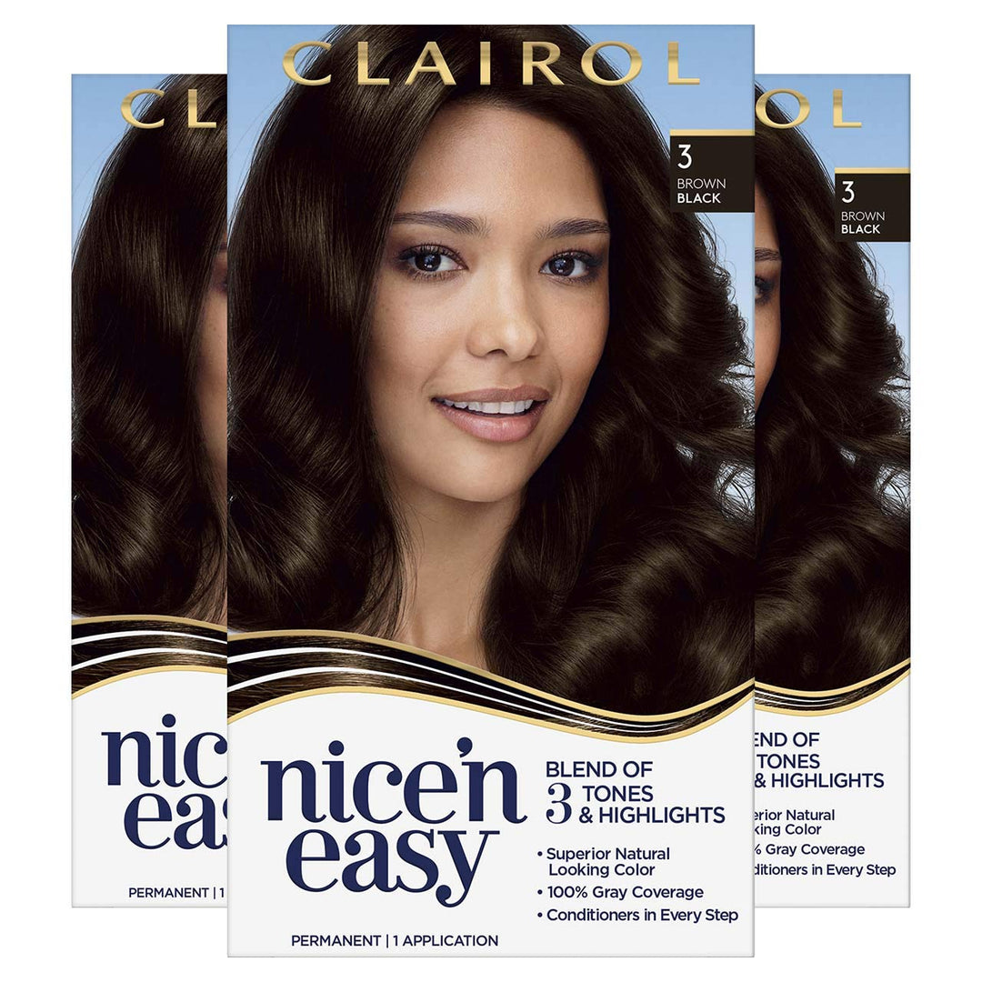 Clairol Nice'N Easy Permanent Hair Dye, 3 Brown Black Hair Color, 3 Count